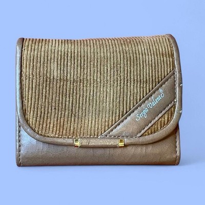 Vintage 80s Sergio Valente brown tan corduroy and leather wallet new With Tags