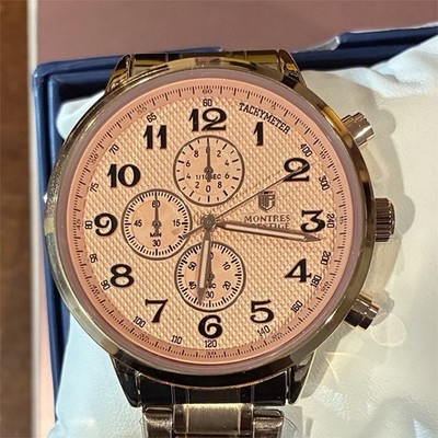 Montres Prestige Rose Gold Tone Quartz Chronograph Tachymeter Watch Box