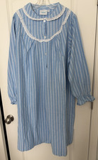 VTG National Midi Flannel Nightgown XL Blue Striped NWT Grannycore Lace