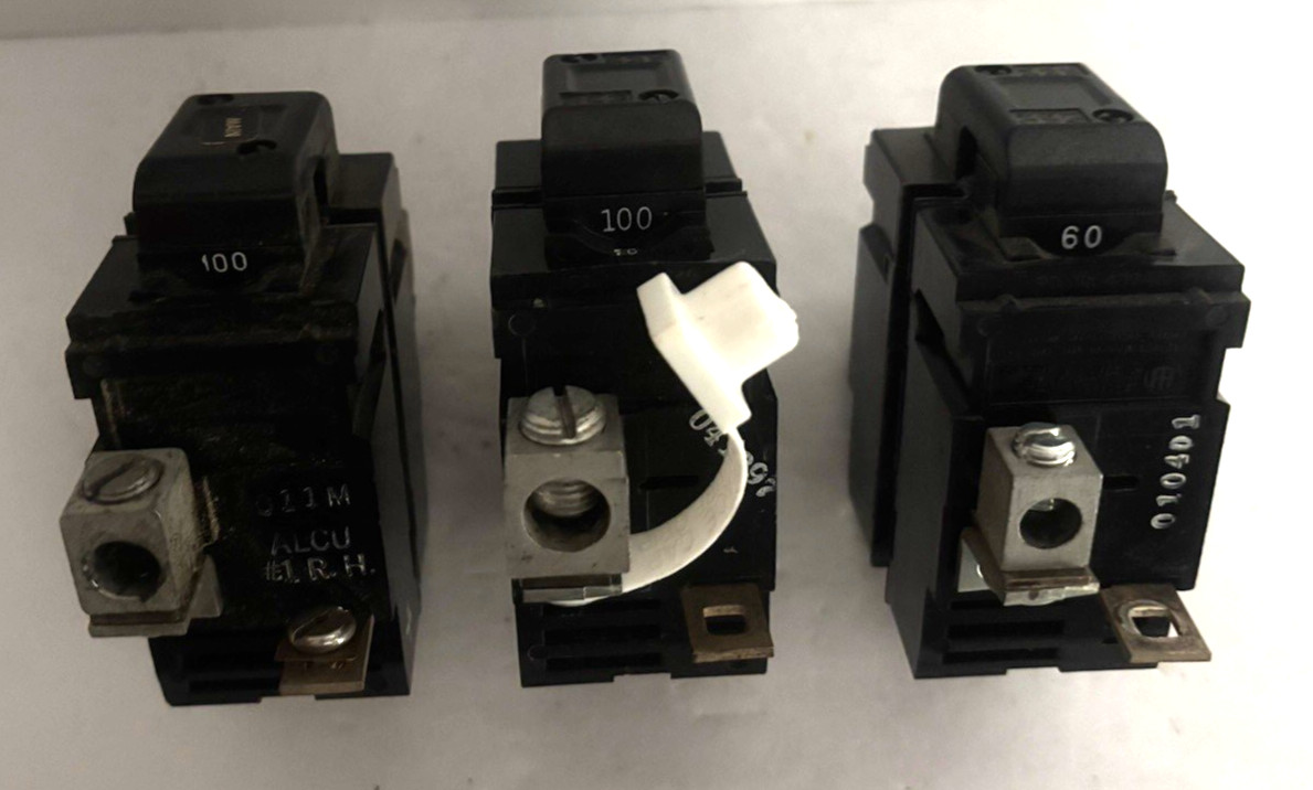Lot of 3 Pushmatic Single Pole Breakers - 1- 60 Amp & 2 - 100 Amp