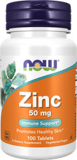 NOW FOODS Zinc Gluconate 100 Tabs 50 mg 6/2026EXP