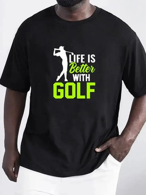 Casual Short Sleeve For Summer 'Life Is Better With Golf' Print T Shirt, Tees Fo