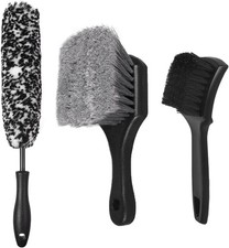 Car Wheel Tire Brush Set, Cleaner Brush, Soft Stiff Bristle Black-3