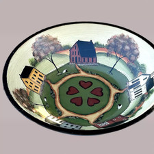 Primitive Folk Art Bowl Hand Painted Wooden Country Decor Heart Motif