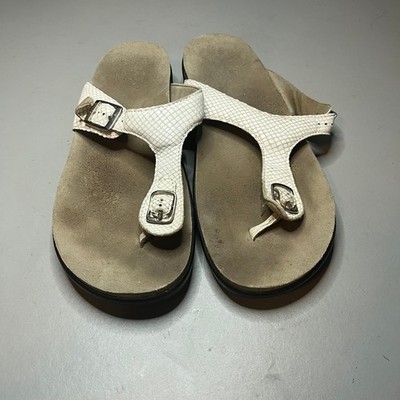 SAS Sandals Womens Size 11 Sanibel Thong White Snake Skin Print Low Wedge