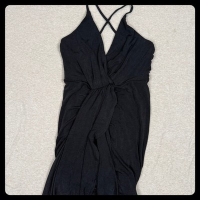 Mable Black Twisted Wrap Maxi Dress Spaghetti Strap V Neck Halter Women M