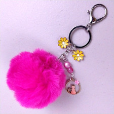 Keychain, Bag Charm, Purse Charm, Pink Pom-Pom Beads, Charms 172