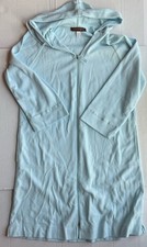 Stan Herman Women Sky Blue Zip Robe QVC Nightdress Hooded Longsleeve Housecoat M