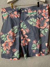 Roundtree Yorke Mens Board Shorts 2XB Gray Coral Aloha Floral Swim Trunks