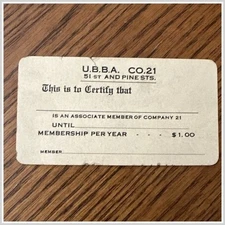 1921 U.B.B.A. Phila. Union Membership Card - Unused
