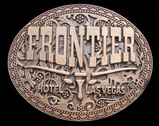 JK06165 1980s VINTAGE  FRONTIER HOTEL LAS VEGAS  CASINO BRASSTONE BELT BUCKLE