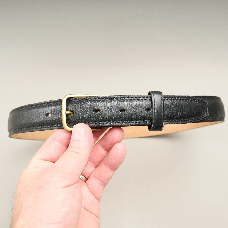 Textan Leather Belt Mens 34 Black Cowhide Solid Brass Buckle 1.25” - Image 2 of 4