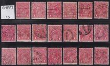 **PRICING IS FOR ONE (1) STAMP**. AUST KGV 1d RED SWK. DATE INTEREST (15)