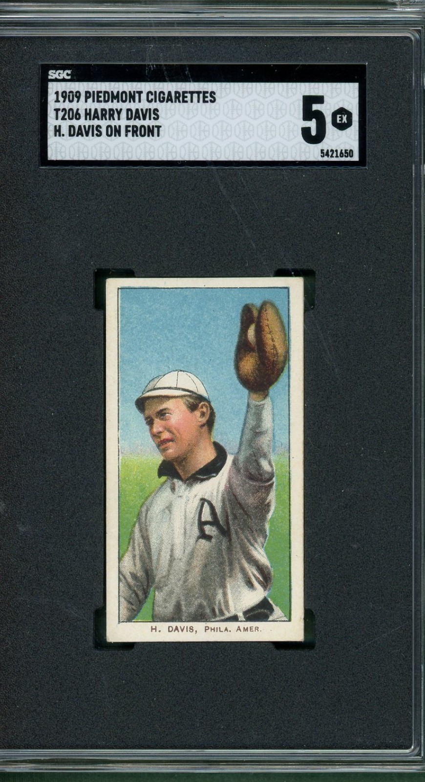 1909 T206 PIEDMONT 150 TOBACCO SGC 5 HARRY DAVIS RC ATHLETICS H. Davis Front EX