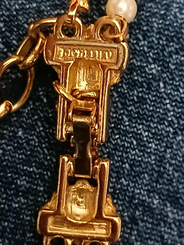 Collar Gargantilla Vintage Richelieu Dos Hilos Imitación Perla Concha Tono Dorado Firmado Foto 4 de 4