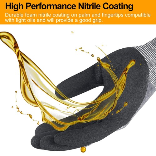 Safety Work Gloves MicroFoam Nitrile Coated-3 Pairs, Seamless Knit Nylon Bulk... - Picture 2 of 6
