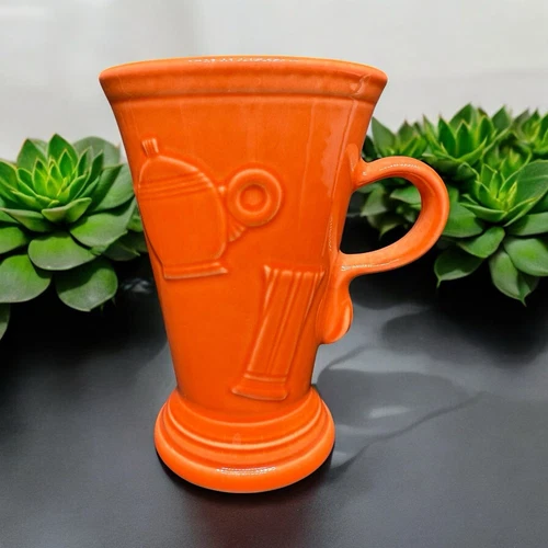 Fiesta Ware Cappuccino Latte Pedestal Orange Coffee Mug Embossed 2nd FLAWED
