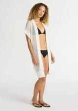 Time And Tru Women’s Open Front Knit  Crochet Ruana Size S/M , White , Coverup
