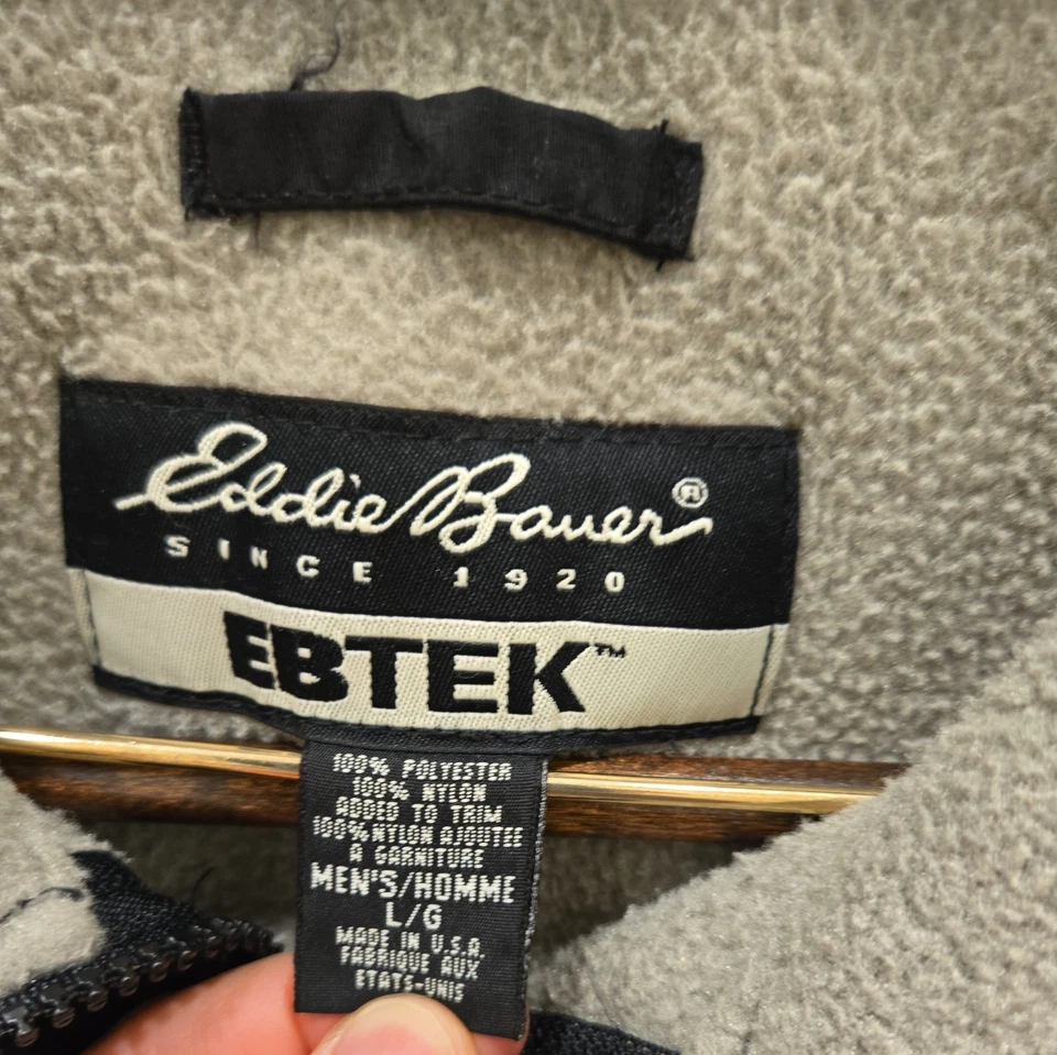 Chaqueta De Colección Eddie Bauer EBTEK L Verde Oliva Negro Vellón Cremallera Completa Hecha en EE. UU. Foto 2 de 4