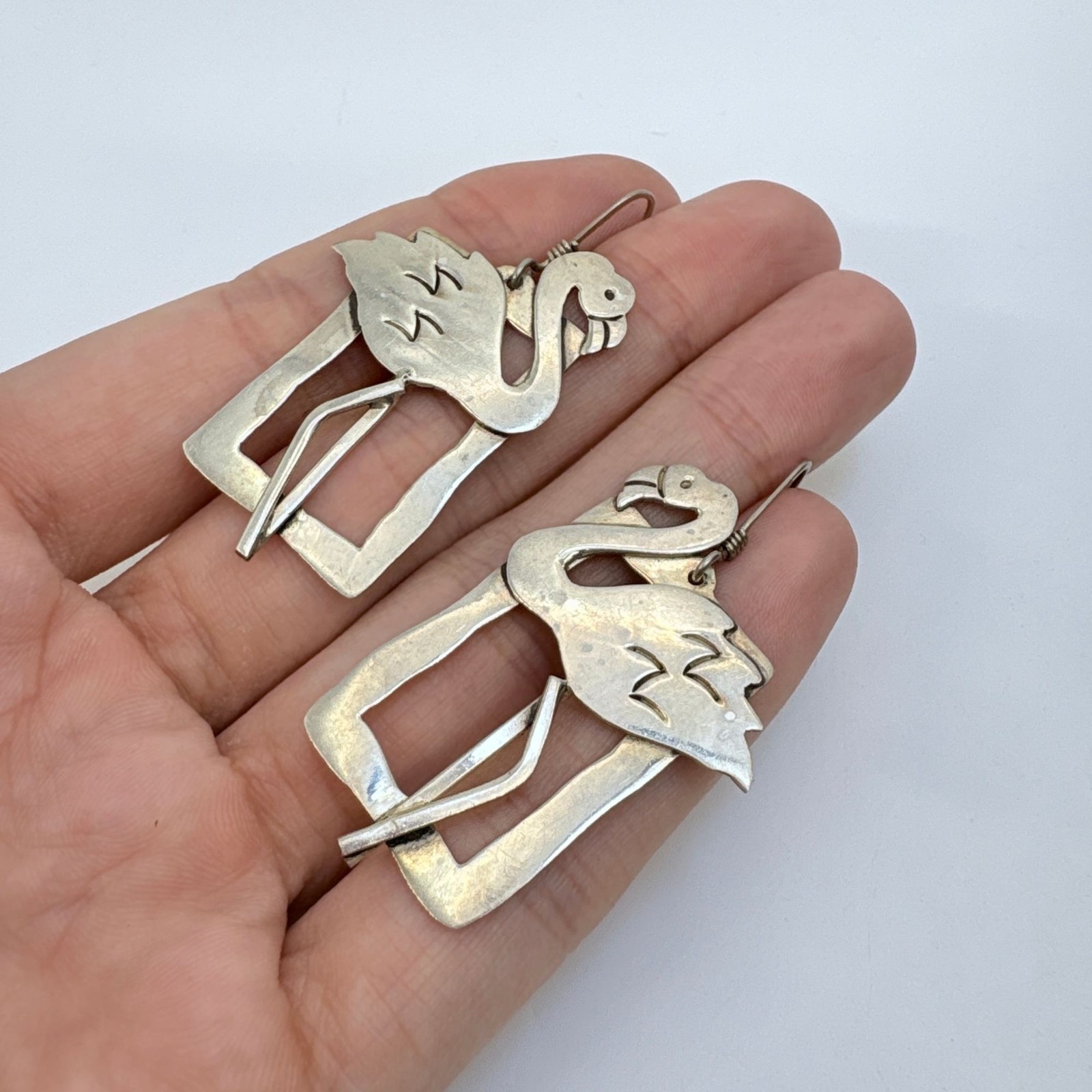 Flamingo Dangle Earrings VTG Solid Sterling Silve… - image 6