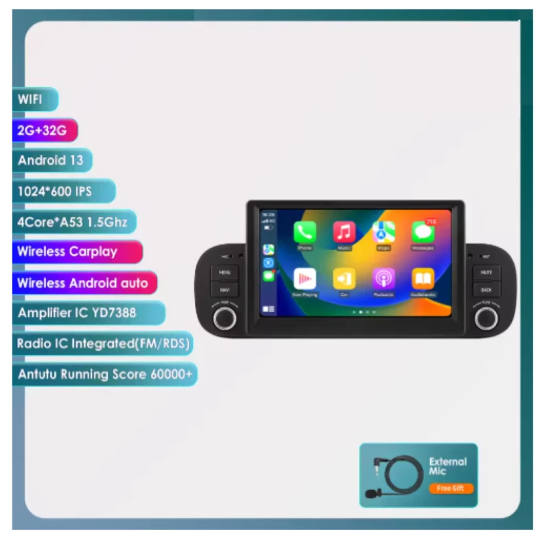 Autoradio Fiat Panda 2013-2020 Stereo Doppio Din Android 12 Navigatore Carplay