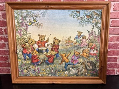 Süßer Vintage 1980er Druck auf Karton Teddybär Band von Molly Brett 24 ''x 20''