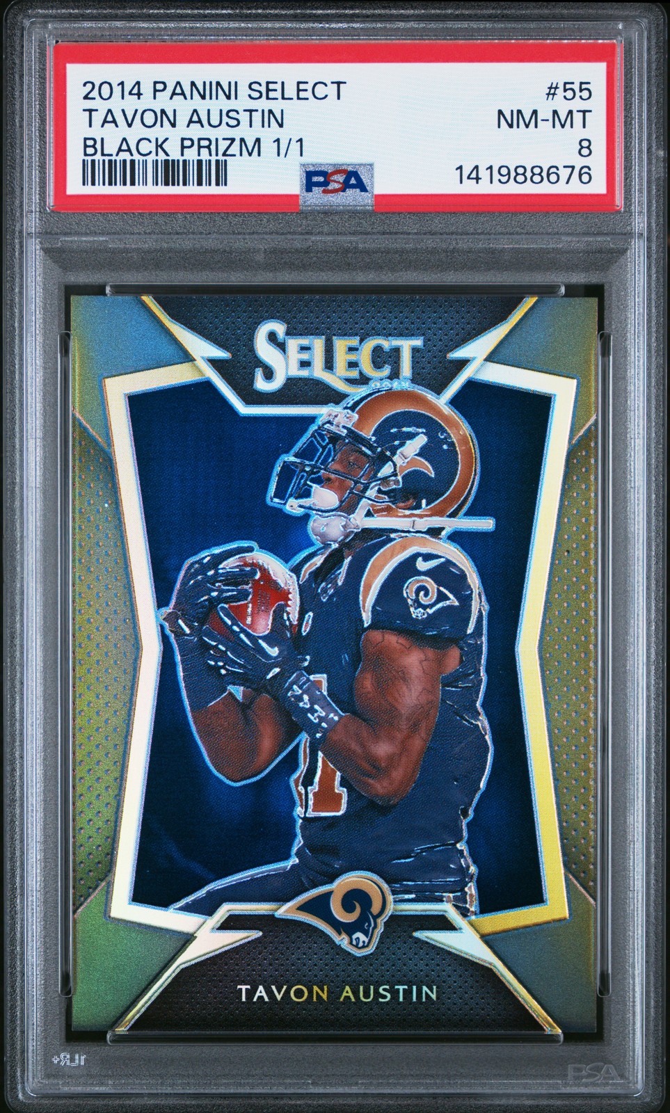 2014 PANINI SELECT BLACK PRIZM 1/1 #55 TAVON AUSTIN 1/1 PSA 8