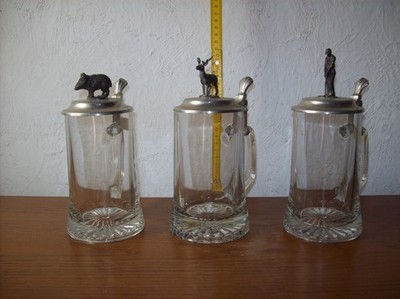 Joska Design Waldglashütte Bierkrug mit Zinndeckel 3 Stück aus Sammlung