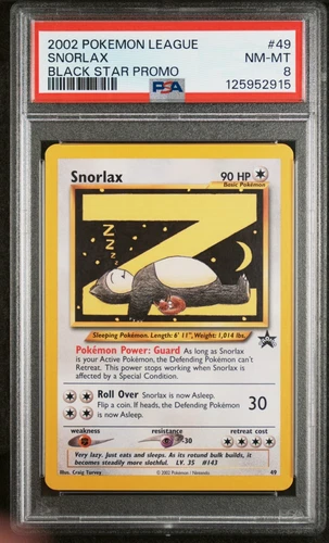 2002 WOTC POKEMON LEAGUE BLACK STAR PROMO SNORLAX #49 SLEEPING SNORLAX PSA 8 N