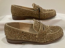 unworn 5 1/2 Betsey Johnson ARON gold rhinestone penny loafer slip on bling 5.5