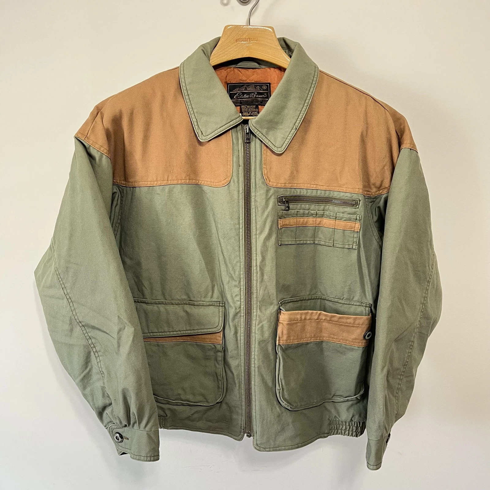 Vintage Eddie Bauer Hunting Jacket Canvas Down Mens M Green Bomber Chore Colorbl