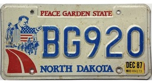 *BARGAIN BIN* 1987 North Dakota TEDDY ROOSEVELT License Plate #BG 920