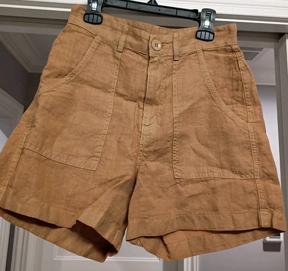 Enza Costa French Linen High Waist Tan Shorts Womens Size Small New