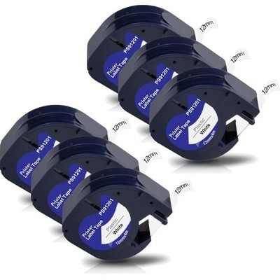 6x Etikettenband 12mm Schwarz auf Weiß kompatibel für Dynmo LT-100H