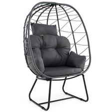 PE Wicker Egg Chair Indoor Outdoor Lounge Chair w/Comfy Cushions（Grey）