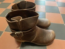 Sanita Dark Brown Leather Clog Boots - Size 3