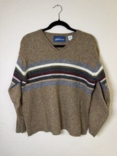 Express Bleus Mens V-Neck Striped Wool Knit P...
