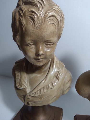 Vintage Pair Neoclassical Houdon Busts Brongniart Children Boy Girl 9.5"H Statue - Picture 7 of 9