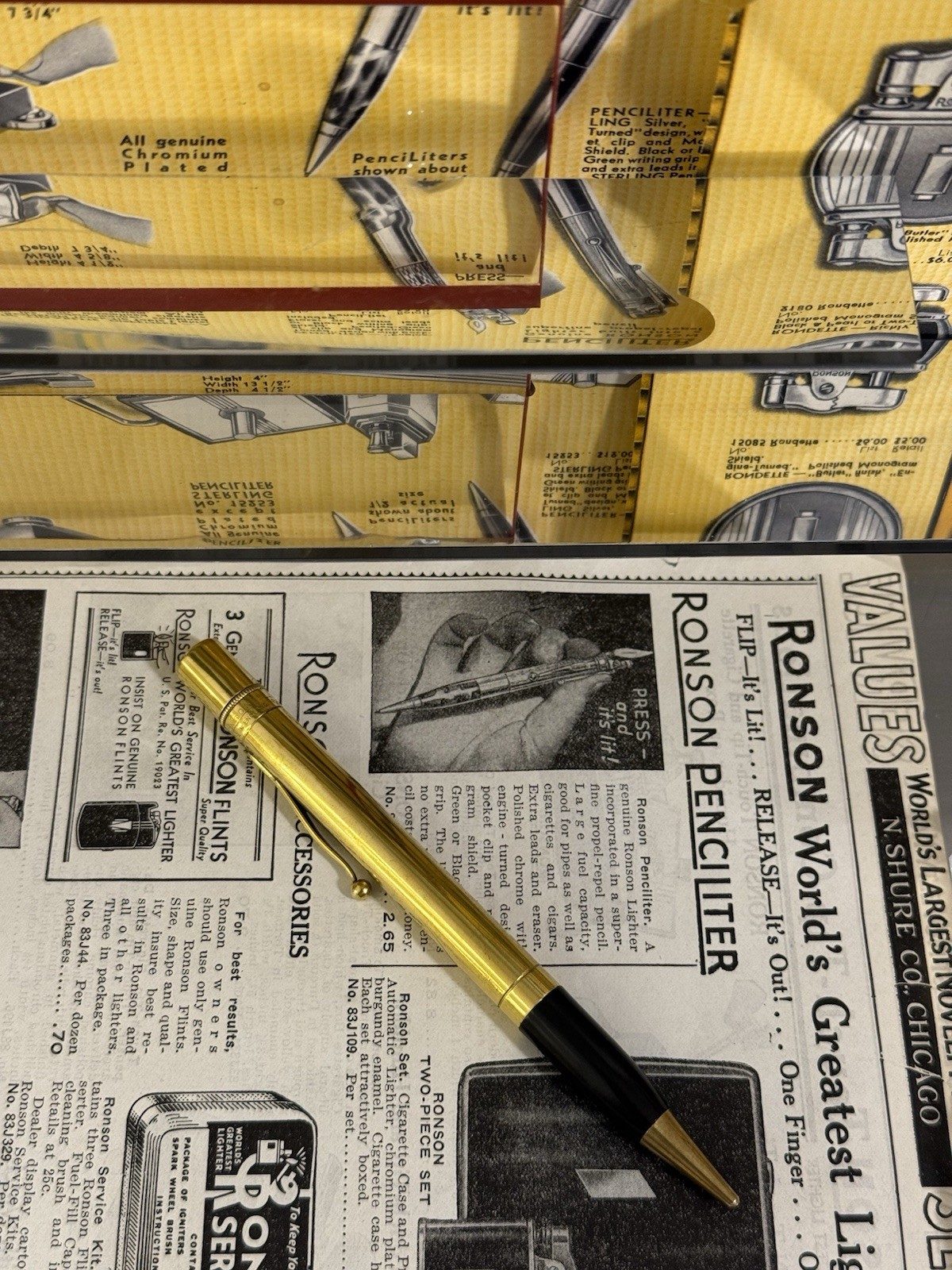 Vintage Ronson Penciliter Gold-Plated Matchstick Lighter Extremely Rare