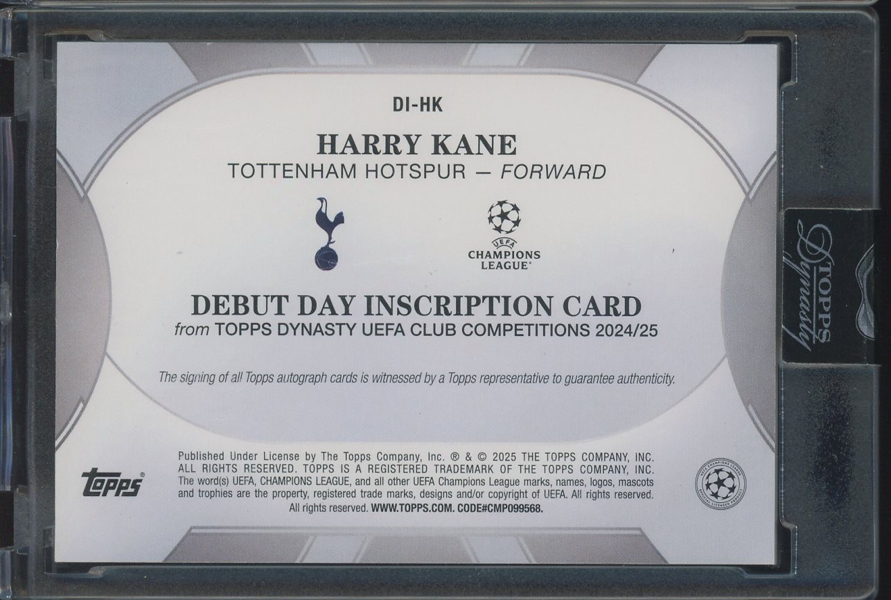 2024 Topps Dynasty UEFA UCC Harry Kane Debut Day Inscription AUTO 5/5 view 2
