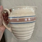 Vintage McCoy E-7 Stoneware Pitcher Blue and Pink Striped Ribbed Beehive - 6 in