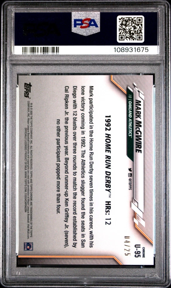 2020 TOPPS CHROME UPDATE #U95 MARK McGWIRE RED REFRACTOR /25 HOF SSP PSA 10 - Image 2 of 2