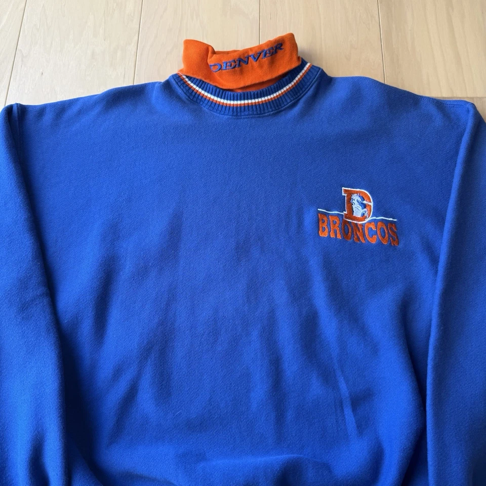 Vintage Denver Broncos Sweatshirt Large Blue 90s Fleece Turtleneck NFL Football - Image 3 of 4