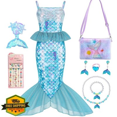 Wudiatae Mermaid Tail Costume Aqua Blue 9-10Y