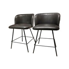 KFF 2er-Set Thekenstuhl Gaia Innen Leder Anthrazit Außen Stoff Blake Grey 