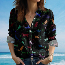 Alien Cat Abduction Blouse Shirt Ufo Women Shirt Funny Scifi Cat Shirt