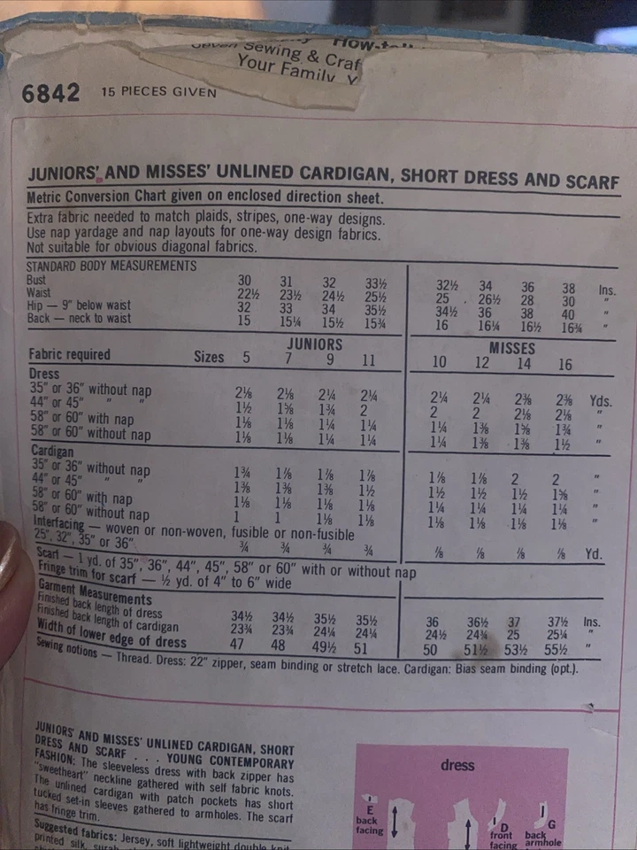 Vintage Simplicity 6842 Misses Cardigan, Dress & Scarf Pattern Size 10 Bust 32.5 - Image 2 of 3