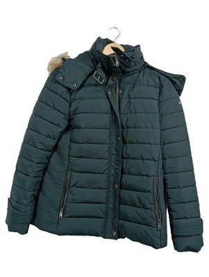Esprit Damen Steppjacke Winterjacke Grün Kapuze Fellbesatz Gr. L