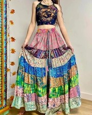 10 Pcs OF Indian Vintage Sari Printed Boho Gypsy Wide-Leg Palazzo Pants Trousers