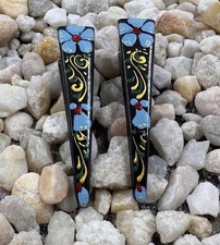 A Pair Of Small Hand Painted Hair Clips - Lite Blue Flowers